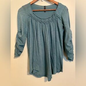 Free People Small Petite Drawstring Sleeve Cotton Blouse